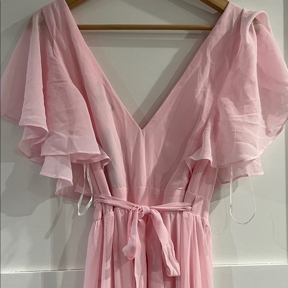 Lulus Convincing Grace Flutter Sleeve Wrap Maxi Pink Dress Small - Picture 6 of 6